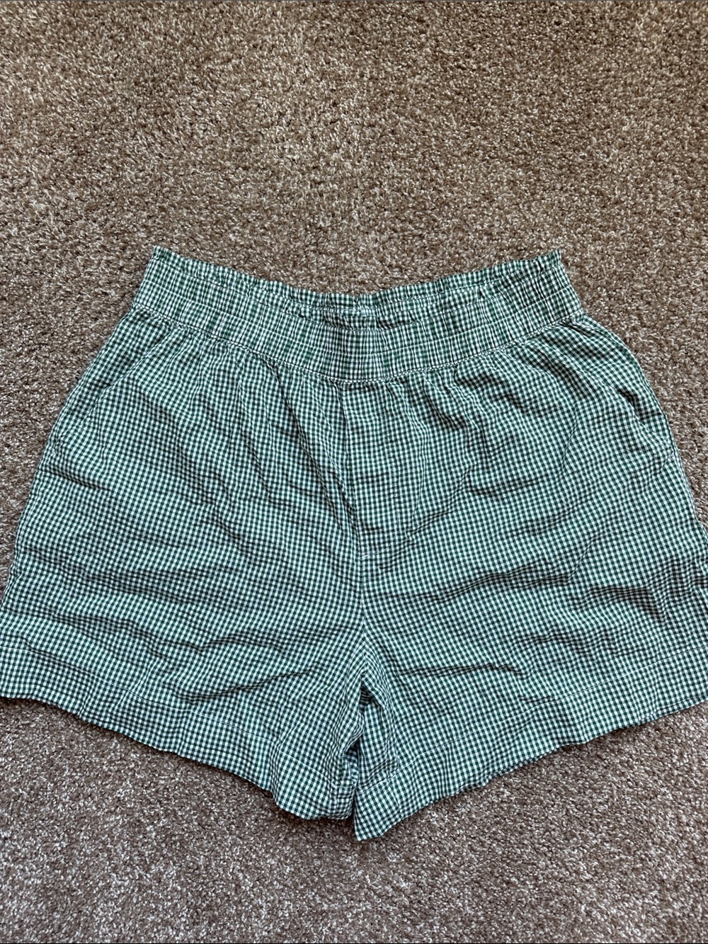 aerie Green Gingham High-Waist Shorts